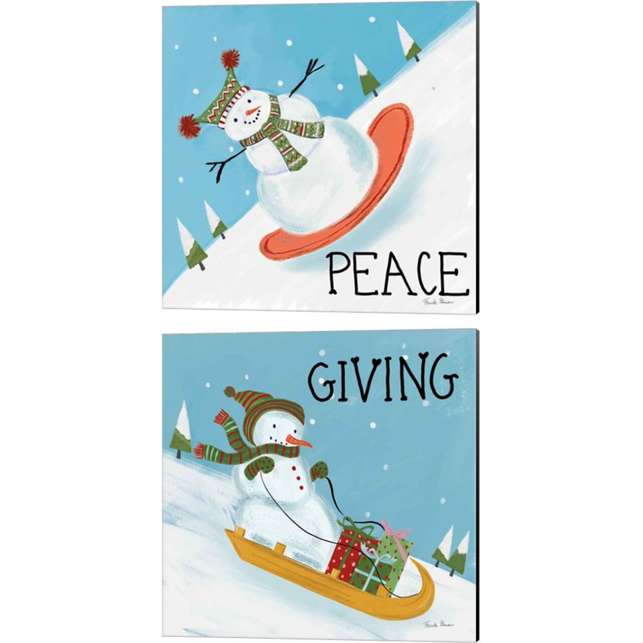 Snowman Snowday B by Farida Zaman 14" x 14" Canvas Wall Art (Set of 2)